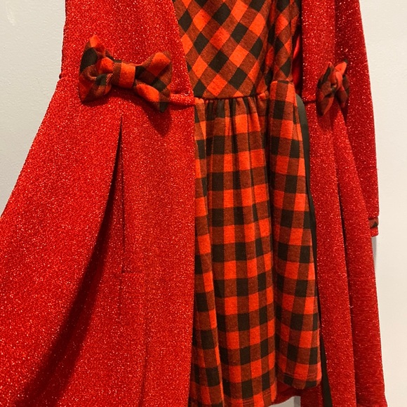 Big Girls Knit Coat with Buffalo Check Dress Set - Picture 6 of 7